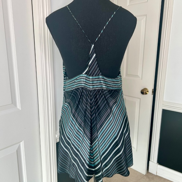 Kenneth Cole Reaction Black with Blue and White Pinstripes Cross Halter Top 8 - Picture 2 of 4